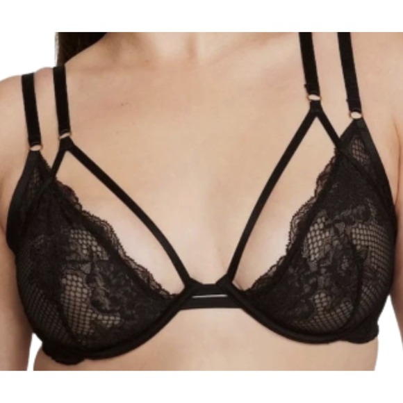 Victoria's Secret Other - Victoria's Secret Very Sexy Fishnet Lace Unlined Low Cut Demi Bra Black 34DD NWT